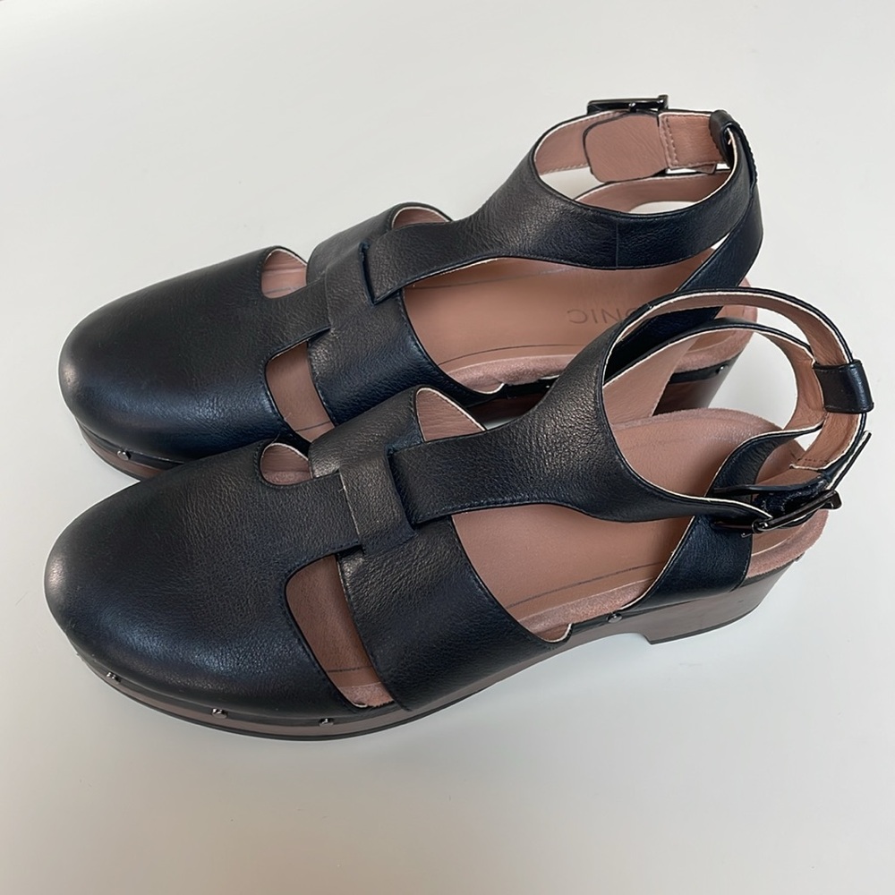 Vionic Faye T-Strap Casual Black Leather Clog Orthotic Support Sz 9 Close Toe - Picture 3 of 14